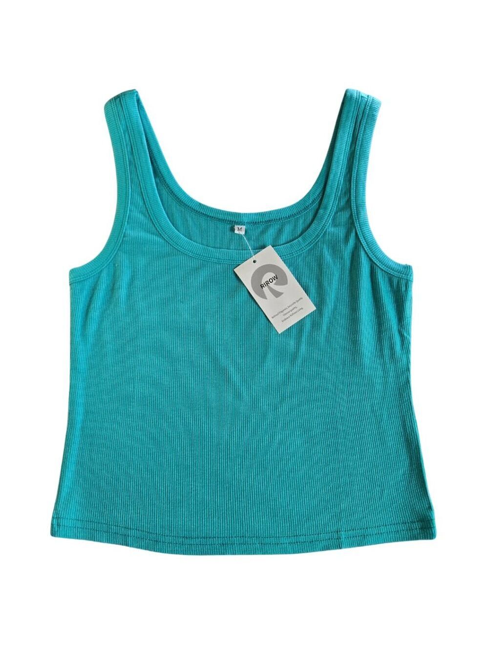NWT | RIROW Aqua Blue Ribbed Crop Top | Sleeveless Tank | Size Medium - Picture 2 of 5